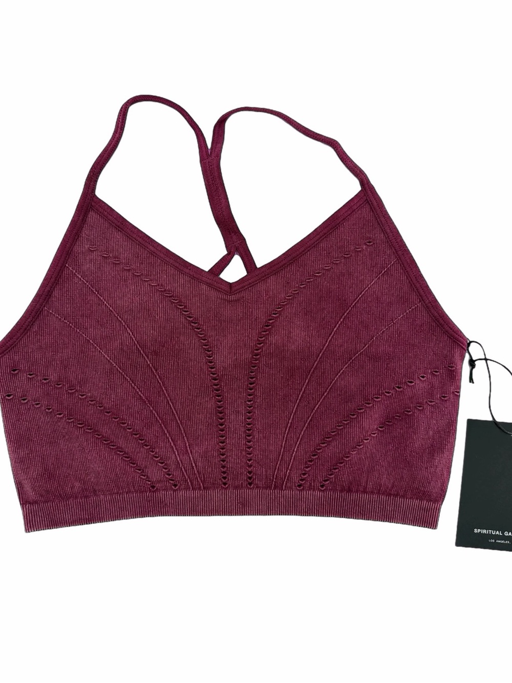 Spiritual Gangster Gwenyth Bra NWT Mineral Wash Burgundy M seamless